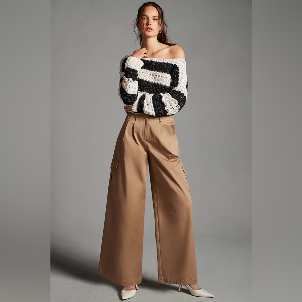 Anthropologie Wide-Leg Cargo Pants in Camel Brown